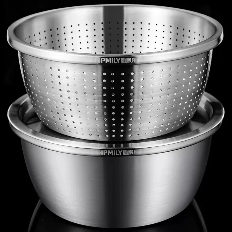 

LMM stainless steel basin dishwashing basin drain basket with grated lid soup basin and noodles beating eggs