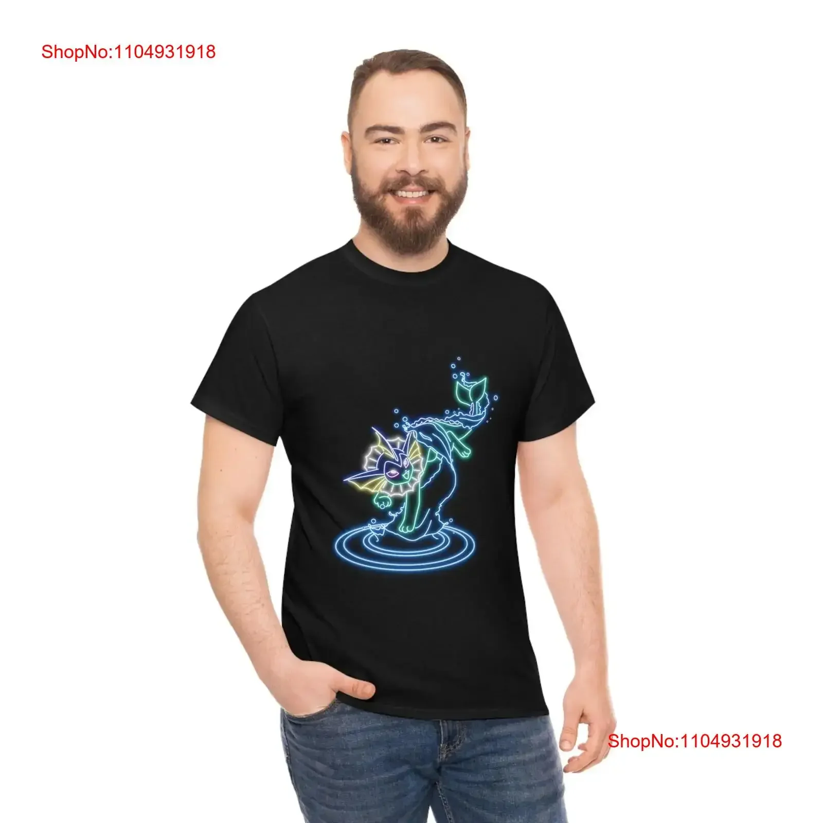

Neon Vaporeon Cotton T Shirt vintage Washed designer clothes Comfortable Slightly Casual Soft graphic Stretched fashion