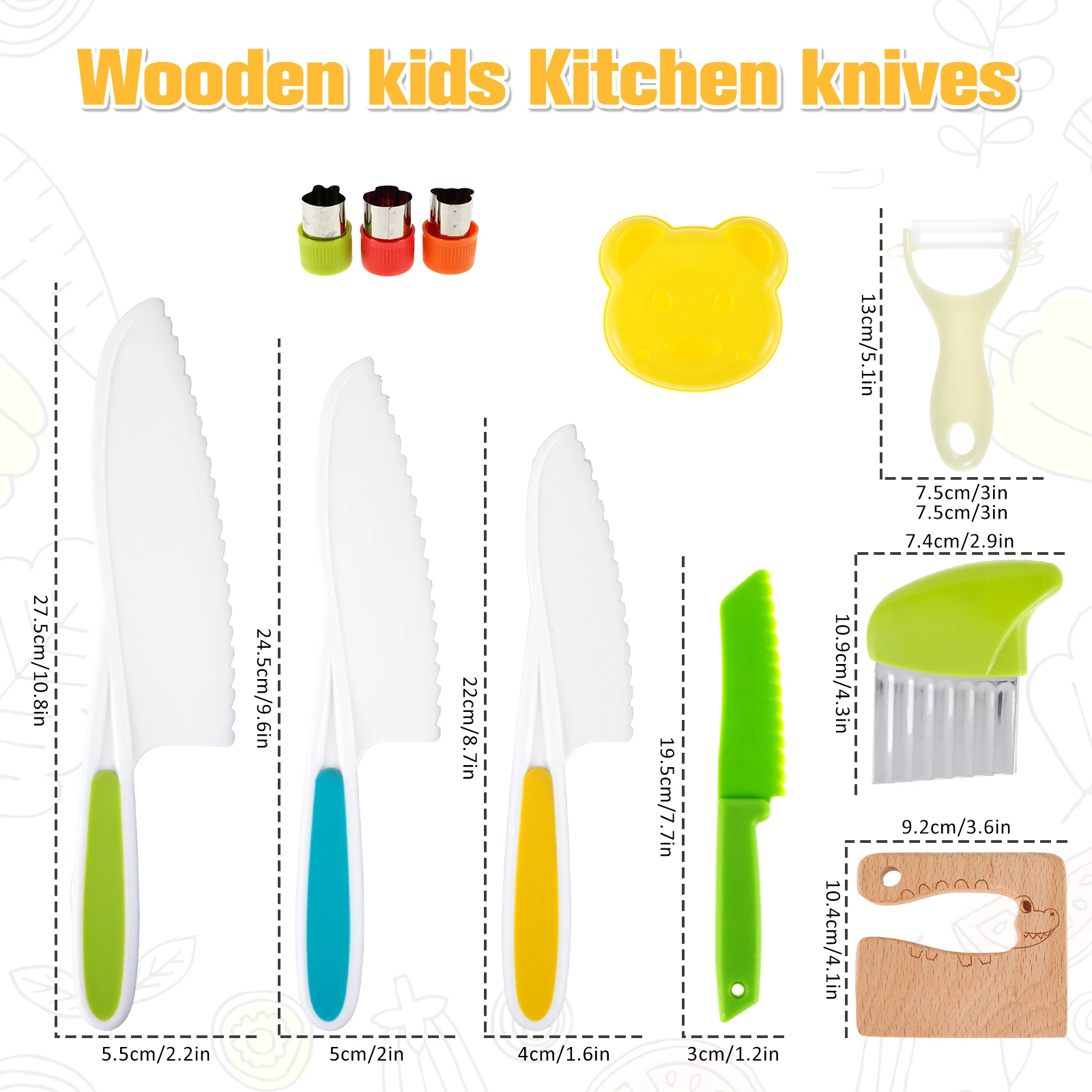 13pcs Kid Cooking Cutter Fruit Knife Potato Slicer Skin-peeler Chopping Board Play House Knives Learn Cooking Tool Safety Gloves