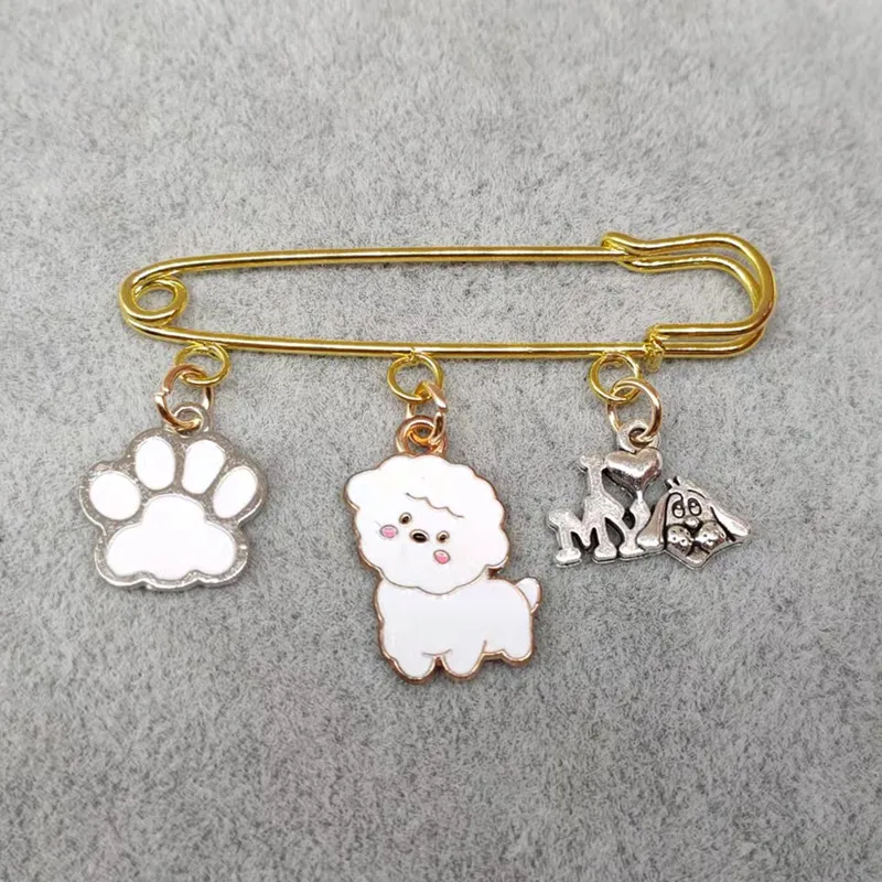 Fashion pet white dog brooch metal cute animal brooch women men lovers enamel crystal party jewelry gift accessories image 4