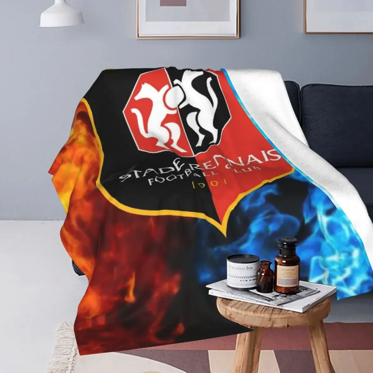 Rennes Fire's Blue Stadium Blanket Fleece Stade Toulousain Rugby Club Multifunction Throw Blanket for Bed Couch Plush Thin Quilt