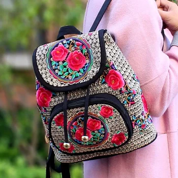 Zaino stile etnico con ricamo vintage da donna elegante zaino fatto a mano con copertina per lo shopping Zaini per donna Mochilas Para Mujer