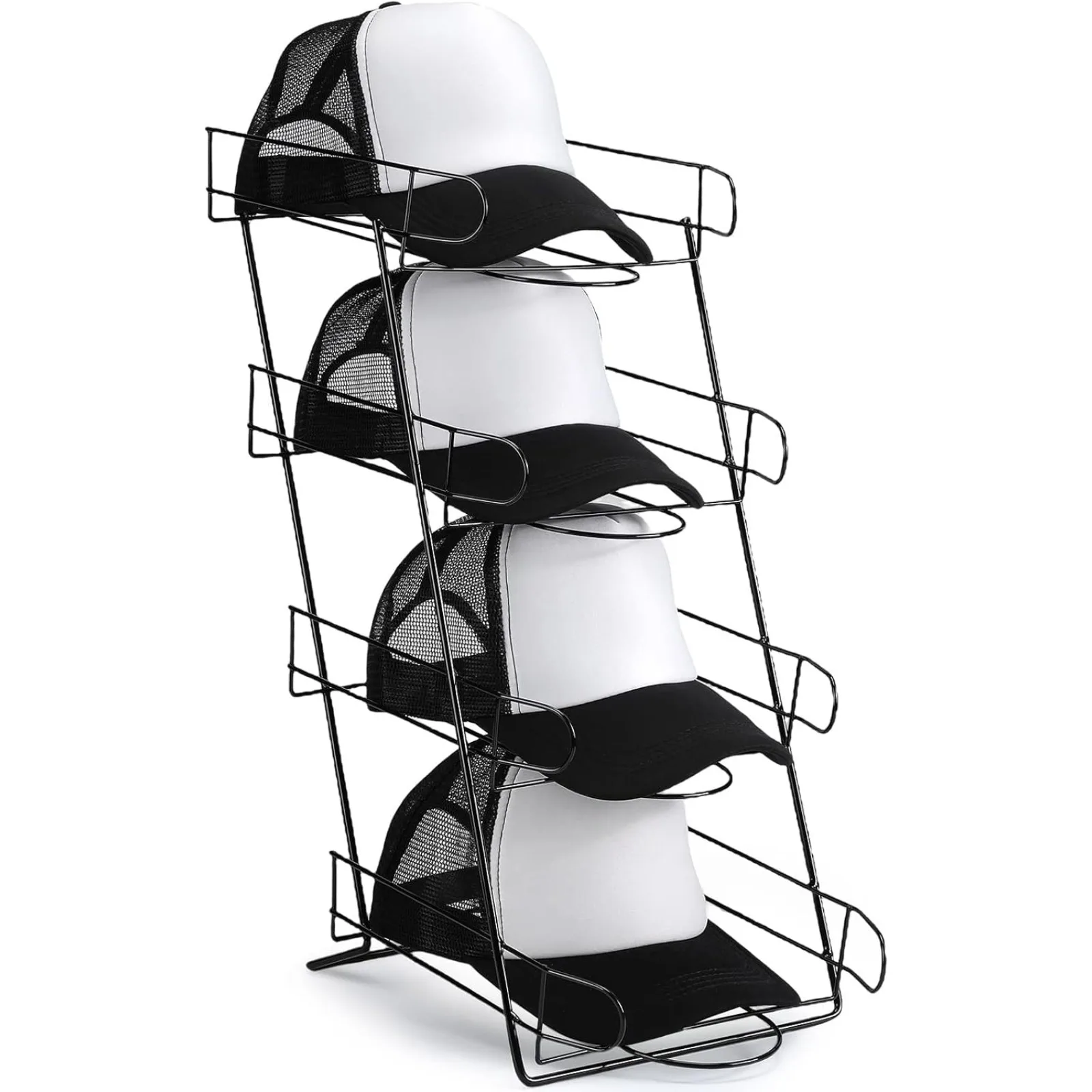 

US 4 Tier Wire Countertop Hat Display Stand Cap Hat Rack for Hats Retail, Bedroom, Living Room, Entryway(Black)