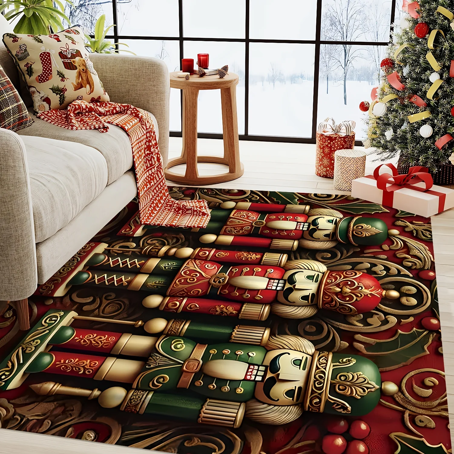 Nutcracker Area Rug Christmas Long Felt NonSlip Carpet For Living Room Sofa Bedroom Bedside Soldier Baroque Floor Mat