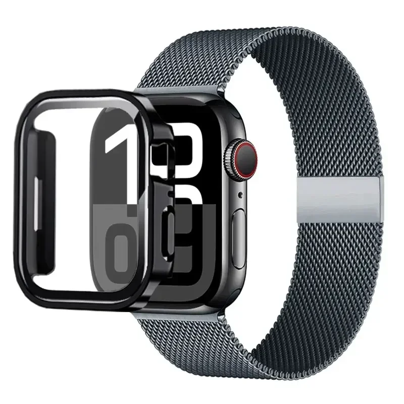 Milanese Loop Strap für Apple Watch Ultra 49 mm Band 44 mm 40 mm 41 45 mm Gold Silber Leopardenarmband + Hülle iWatch 9 8 7 6 5 4 3 SE – Detail 16