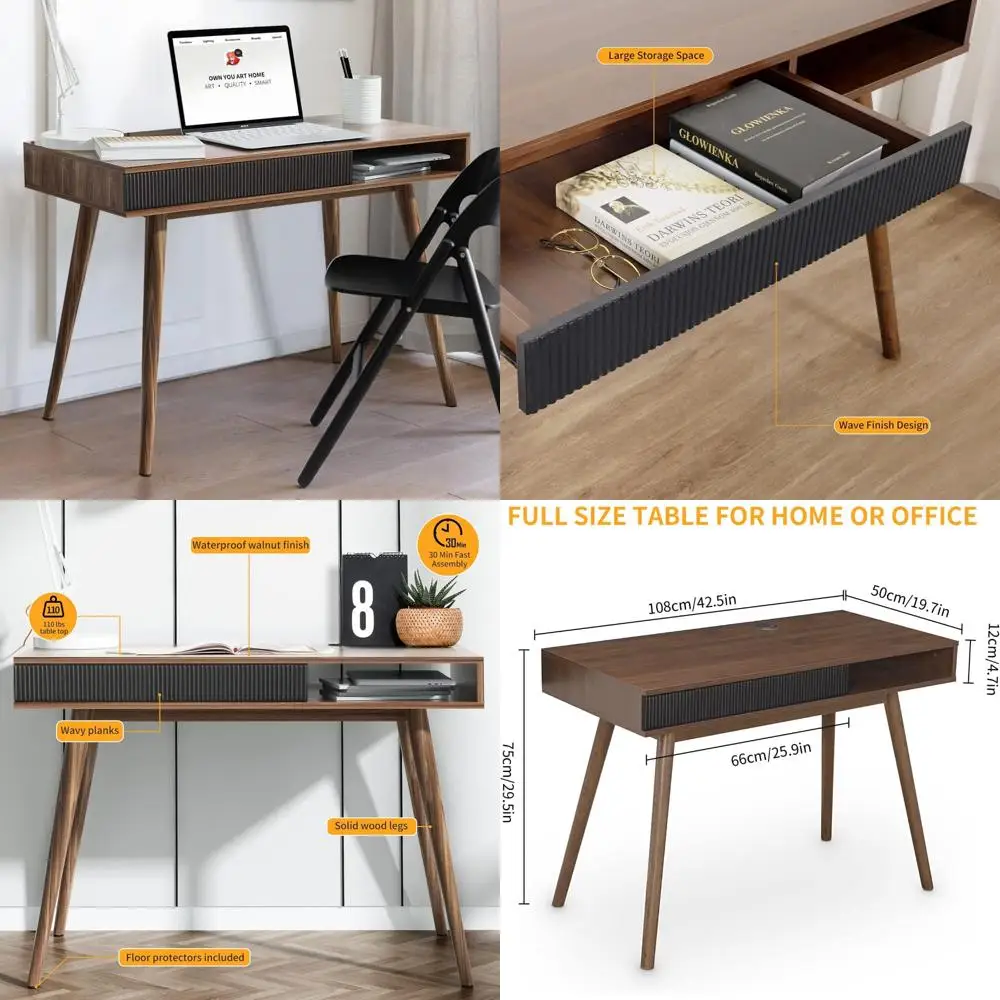 ミッドセンチュリーモダン ウォールナット製 書斎机 引き出し付き ホームオフィス用