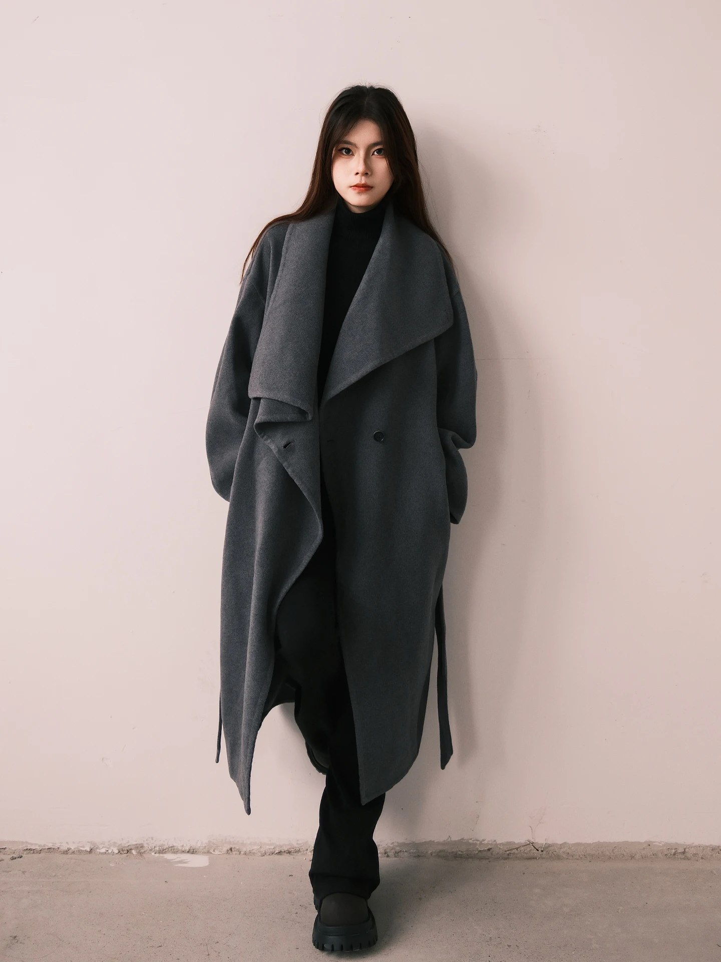 

Double-Faced Woolen Long Coat MistFern Autumn Winter Commute Sle Simple Asymmetrical Korean Loose Fit Thi Winter Coat