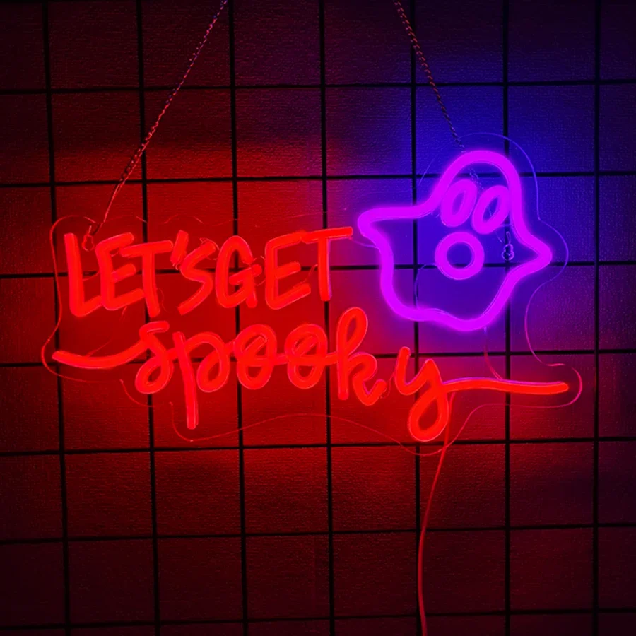لافتة مضيئة لغرفة الألعاب، ديكور غرفة النوم، بار البيرة، النادي، كهف الرجل، متجر الهدايا للمراهقين، دعونا نحصل على لافتة نيون مخيفة لديكور الحائط