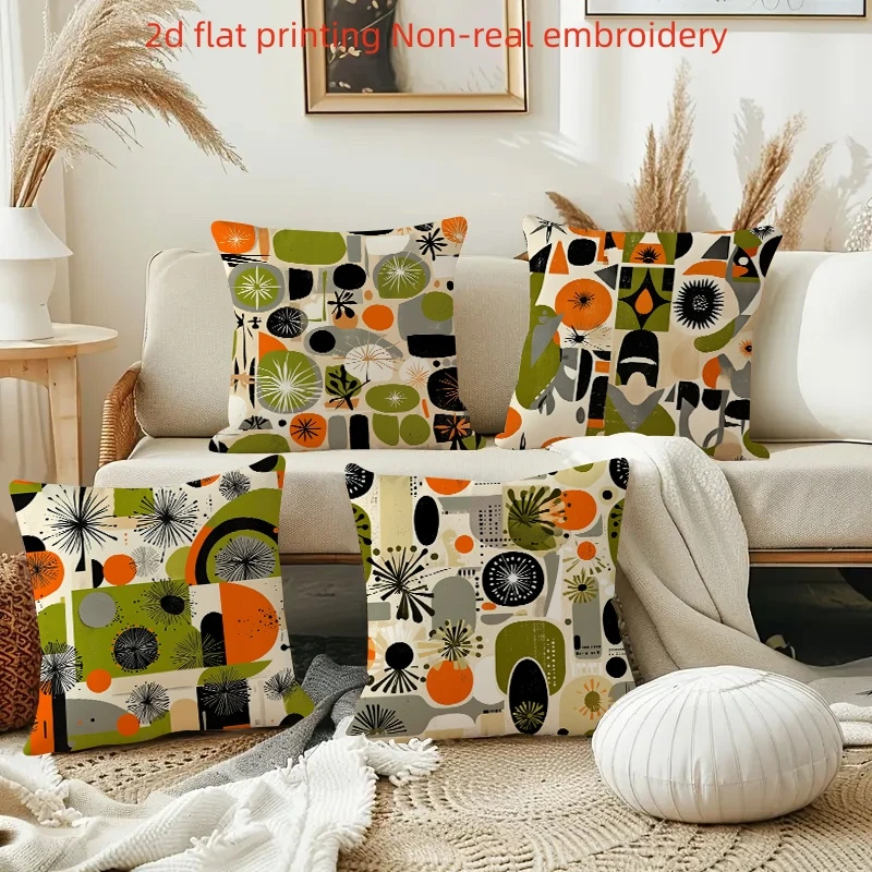 4pc Mid Century Modern Geometric Throw Pillow Covers Retro Abstract Art Decorative Cushion Cases for Sofa Bedroom Living Room