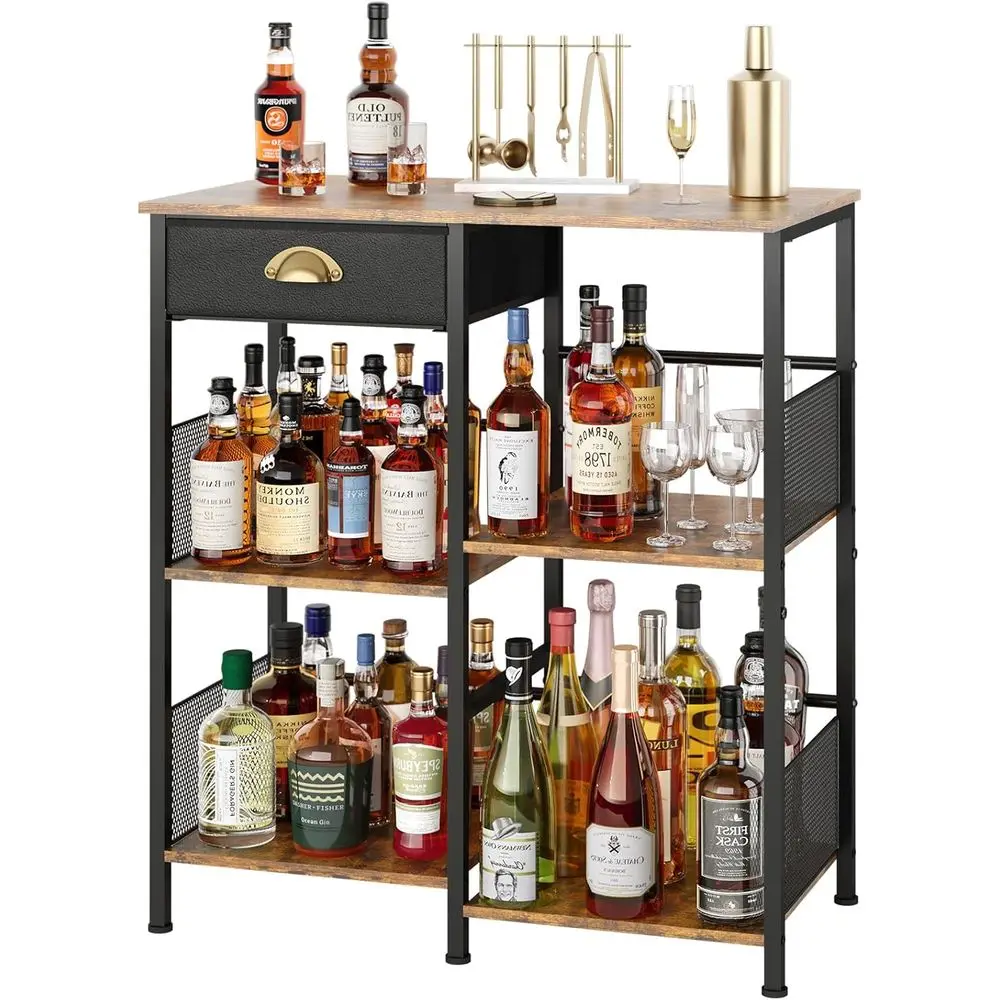 

Cabinet with Drawer for Home Bar,5-Layer Staggered Mini Bar Table for Wine Whiskey Liquor,Wine Rack Freestanding Floor wi