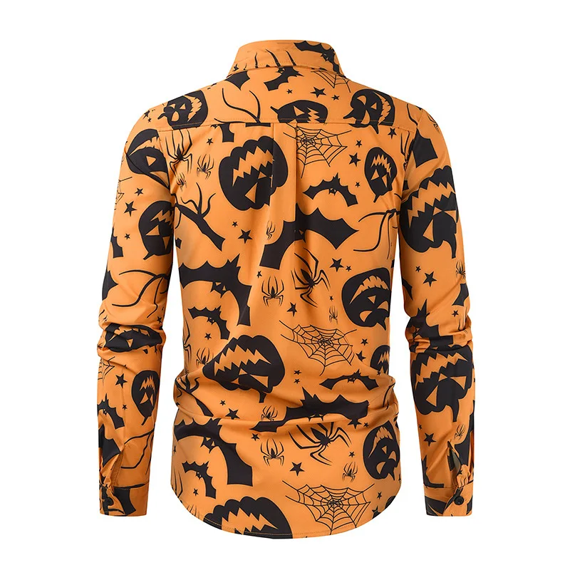 Mens Halloween Button Up Shirts Fun Pumpkins Printed Vintage Casual Long Sleeve Shirt Men Nightclub Party Prom Chemie Homme XXL