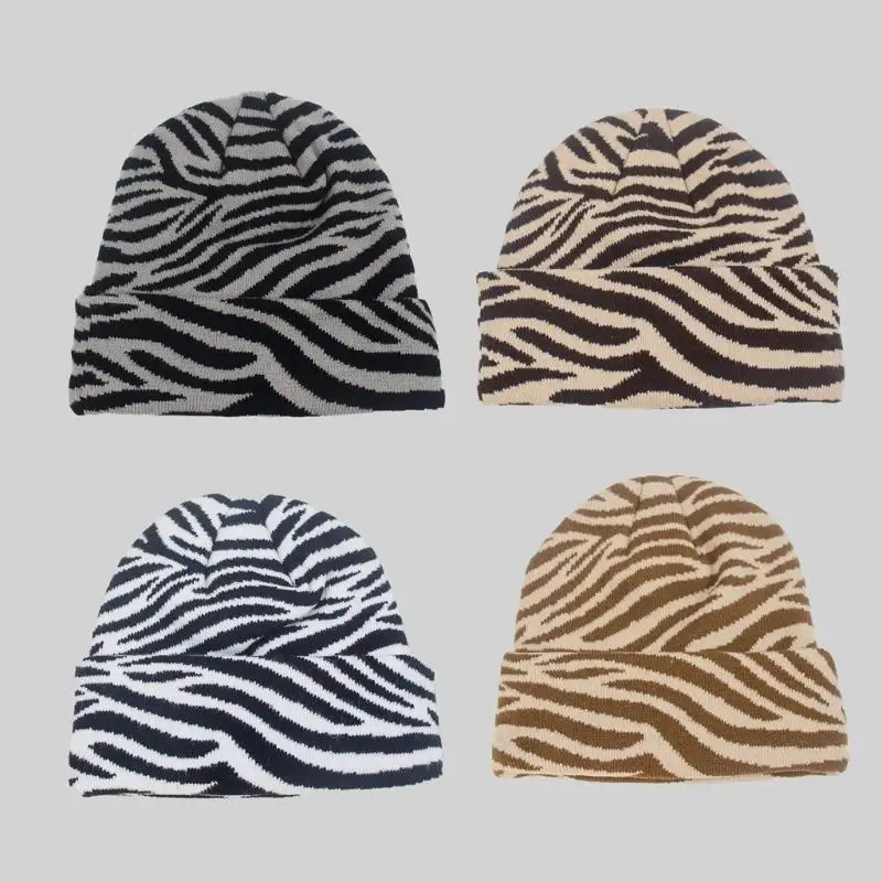 

39BD Unisex Hat Gothic Cow Pattern Crocheted Hip Hop Hat for Women Men Picture Props Cheetah Cap Halloween Party