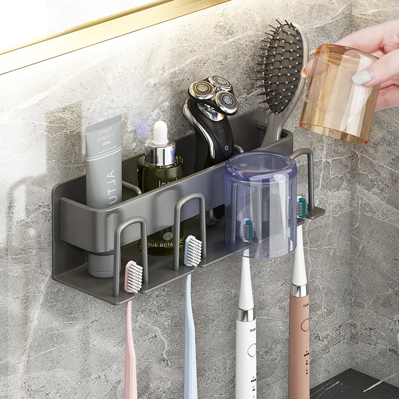 Toothbrush Holder Wall-mounted Gargle Cup Storage Electric Razor Shaver Shelf Batchroom Toiletries Organization Toothbrush Rack