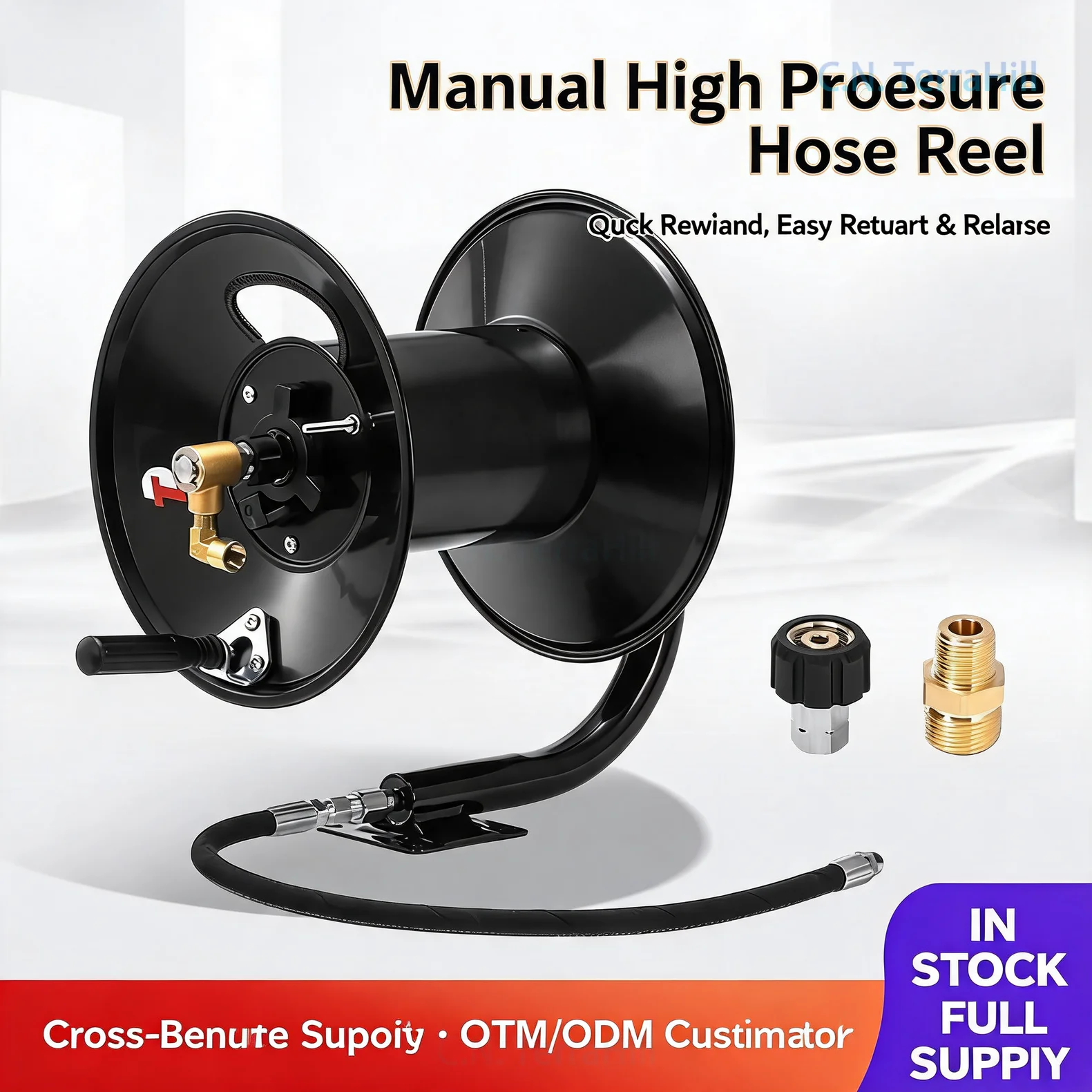 Heavy Duty Steel Hose Reel Manual Crank Pressure Washer Hose Organizer for Car Washing Garden Watering