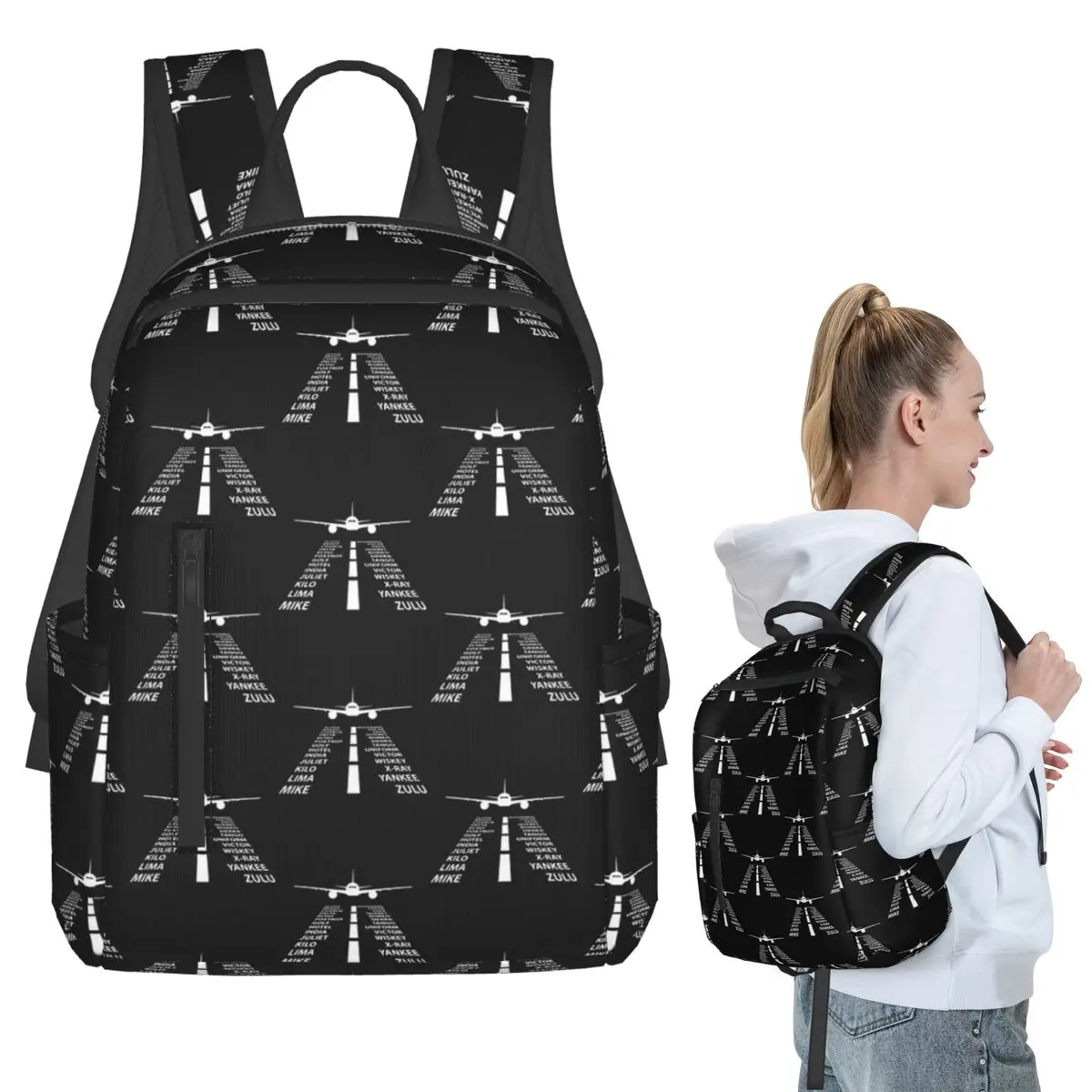Phonetic Alphabet Pilot Airplane Funny Aviation Gift Backpack Student BookBag Boys Girls School Bag Computer Shoulder