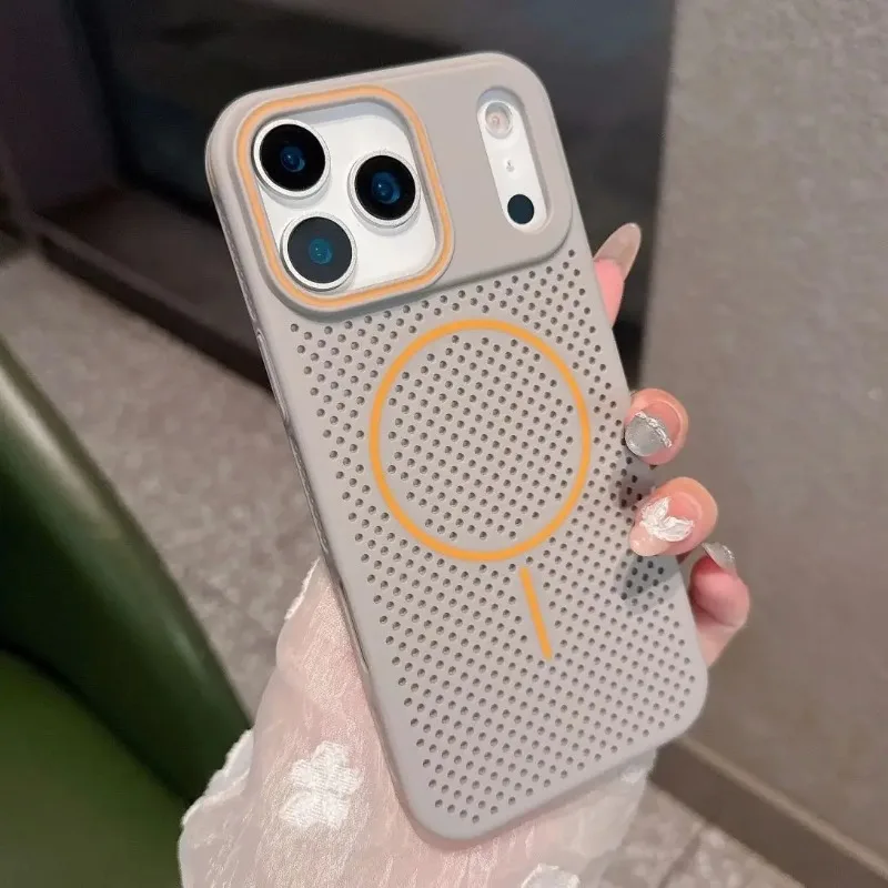 Moda favo de mel malha magnética caso para iphone 17 ar 16 15 14 13 12 pro max à prova de choque dissipação de calor capa de proteção fosca