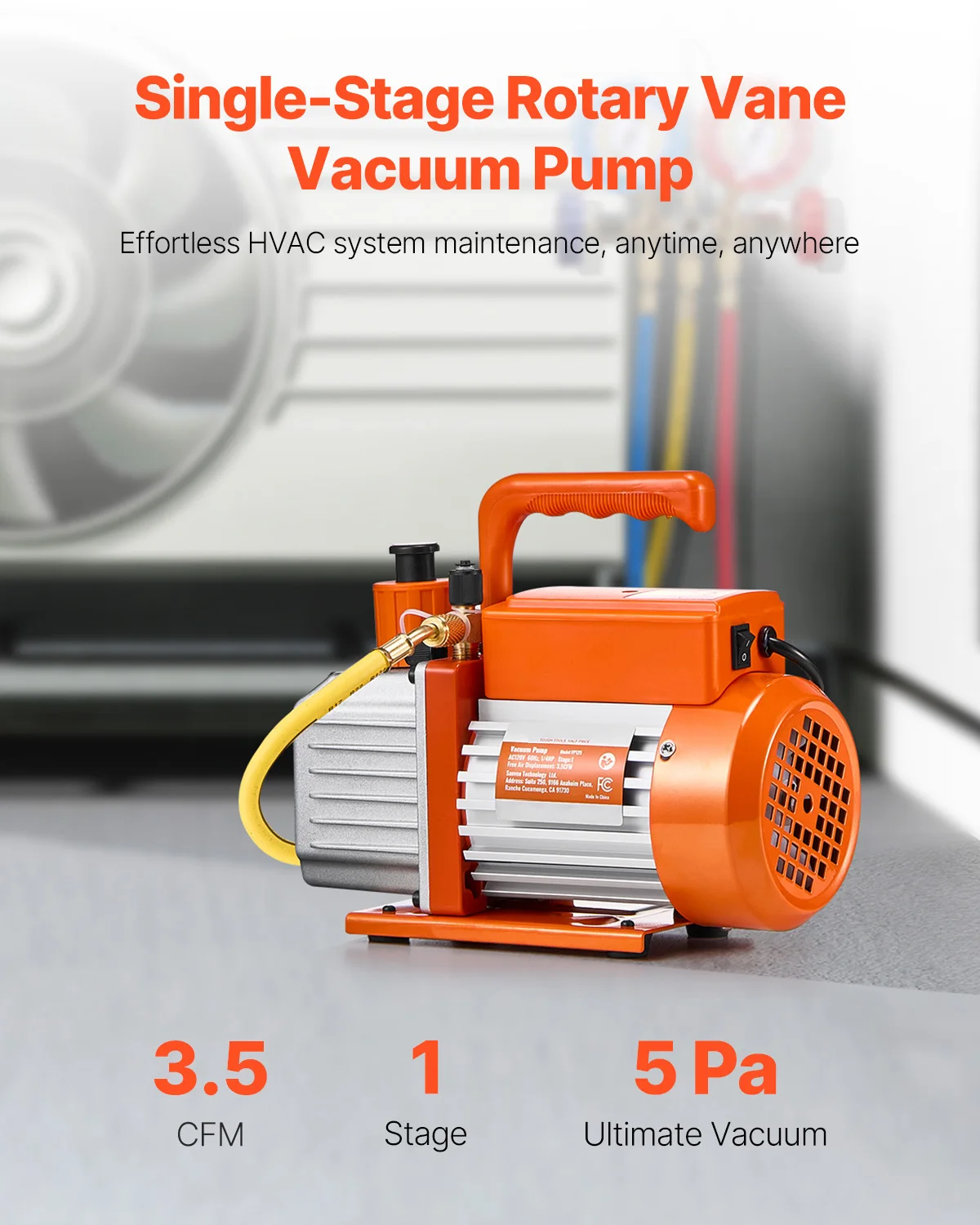 SucceBuy Vacuum Pump & Oil Bottle 3.5CFM/4CFM/5CFM 1-Stage or 6CFM 9CFM 2-Stage, R134a R22 R410a Systems Conditioner Maintenance