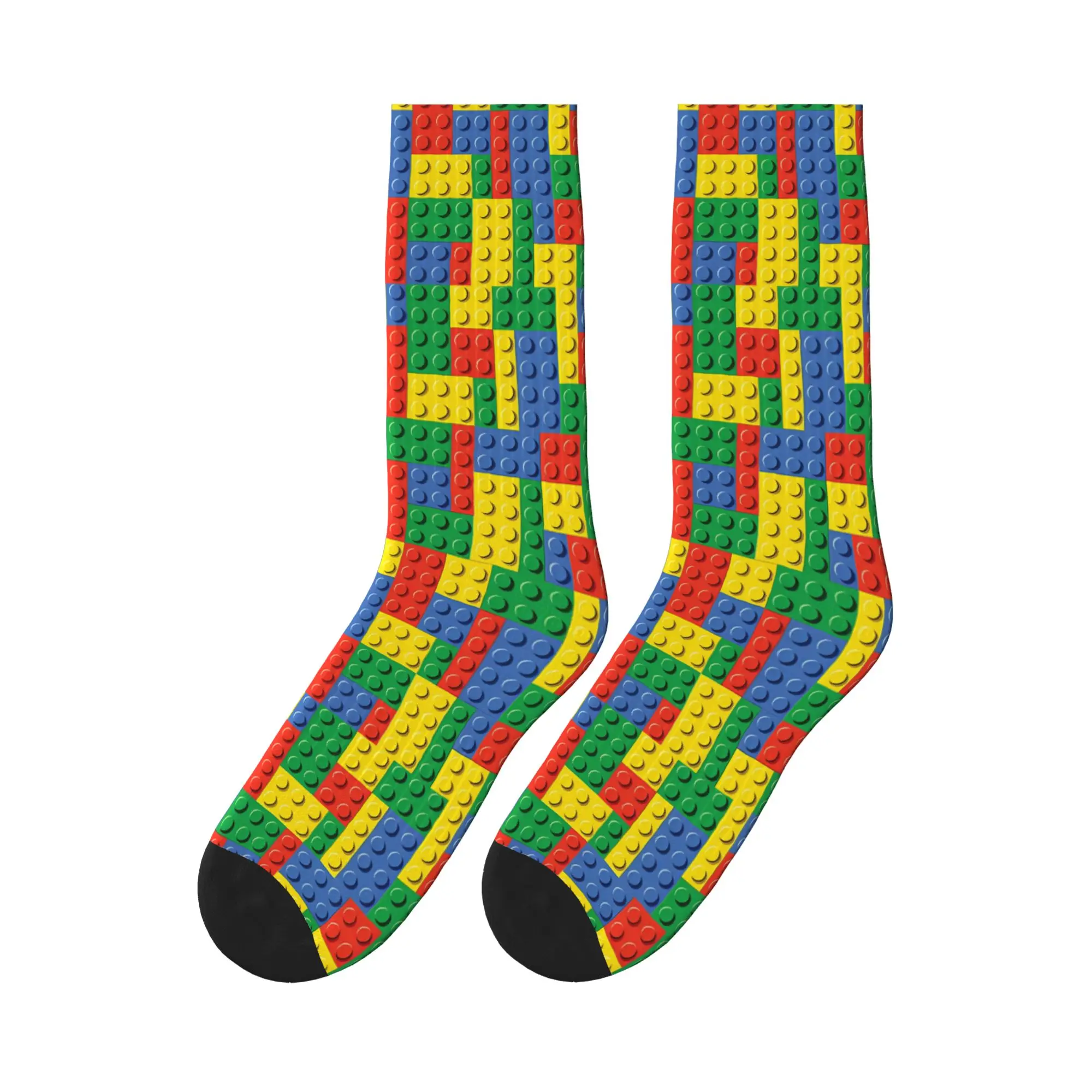 Classic Primary Color Building Blocks Socks Stockings Winter Anti Sweat Men Socks Soft Breathable Design Running Sports Socks