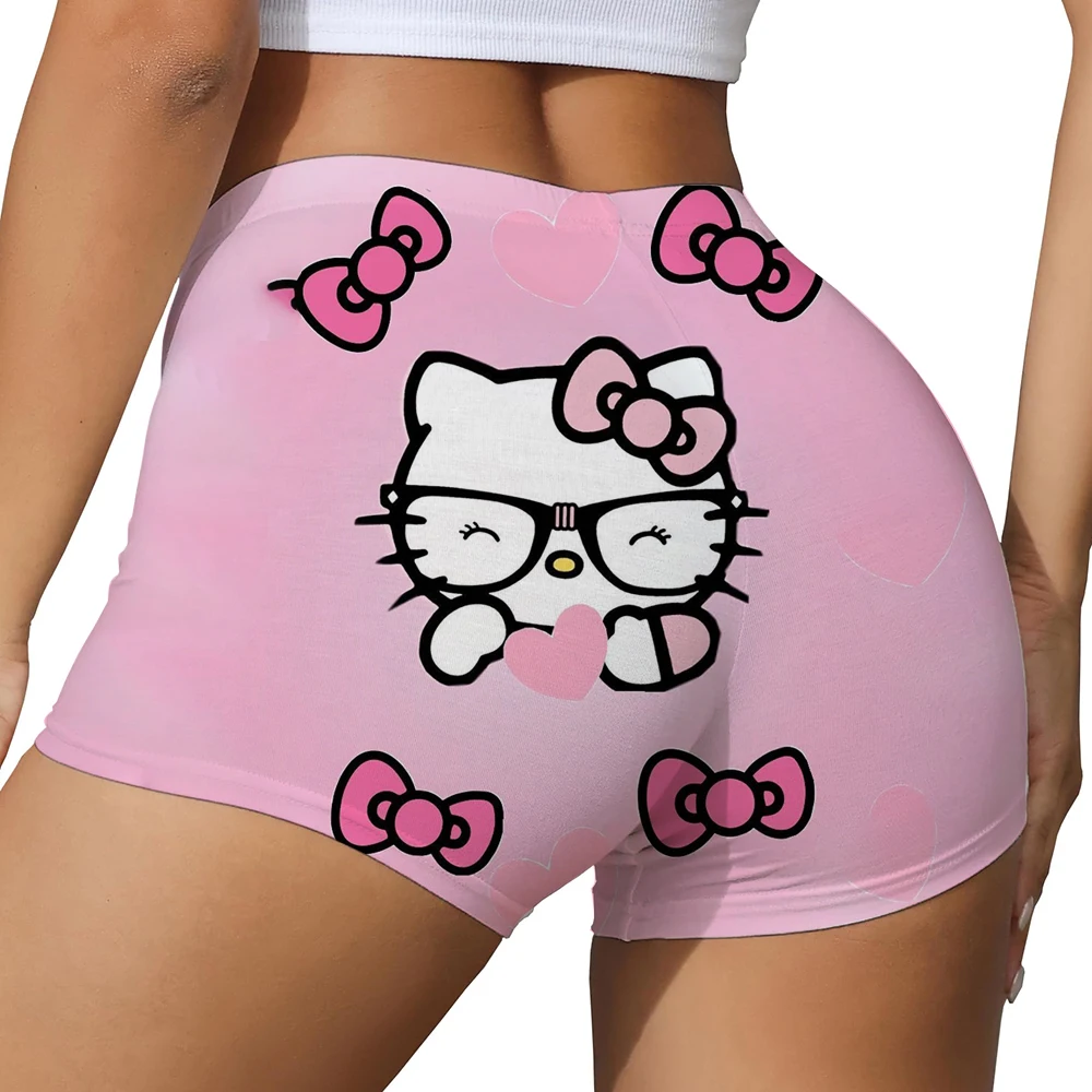 Pantaloncini sportivi per il sollevamento dell'anca color pesca con stampa Hello Kitty Donna Vita alta Pancia che dimagrisce Allenamento da corsa Pantaloni attillati ad asciugatura rapida
