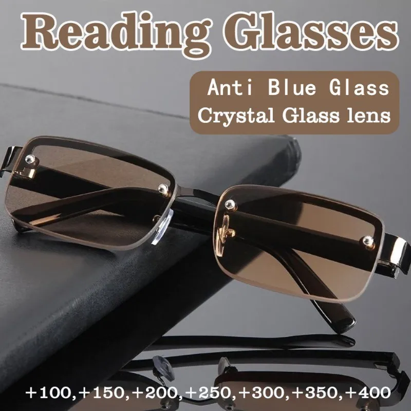 Half-frame Perforated Crystal Reading Glasses Donghai Crystal Reading Stone Glasses Flat Glasses Sunglasses Frameless