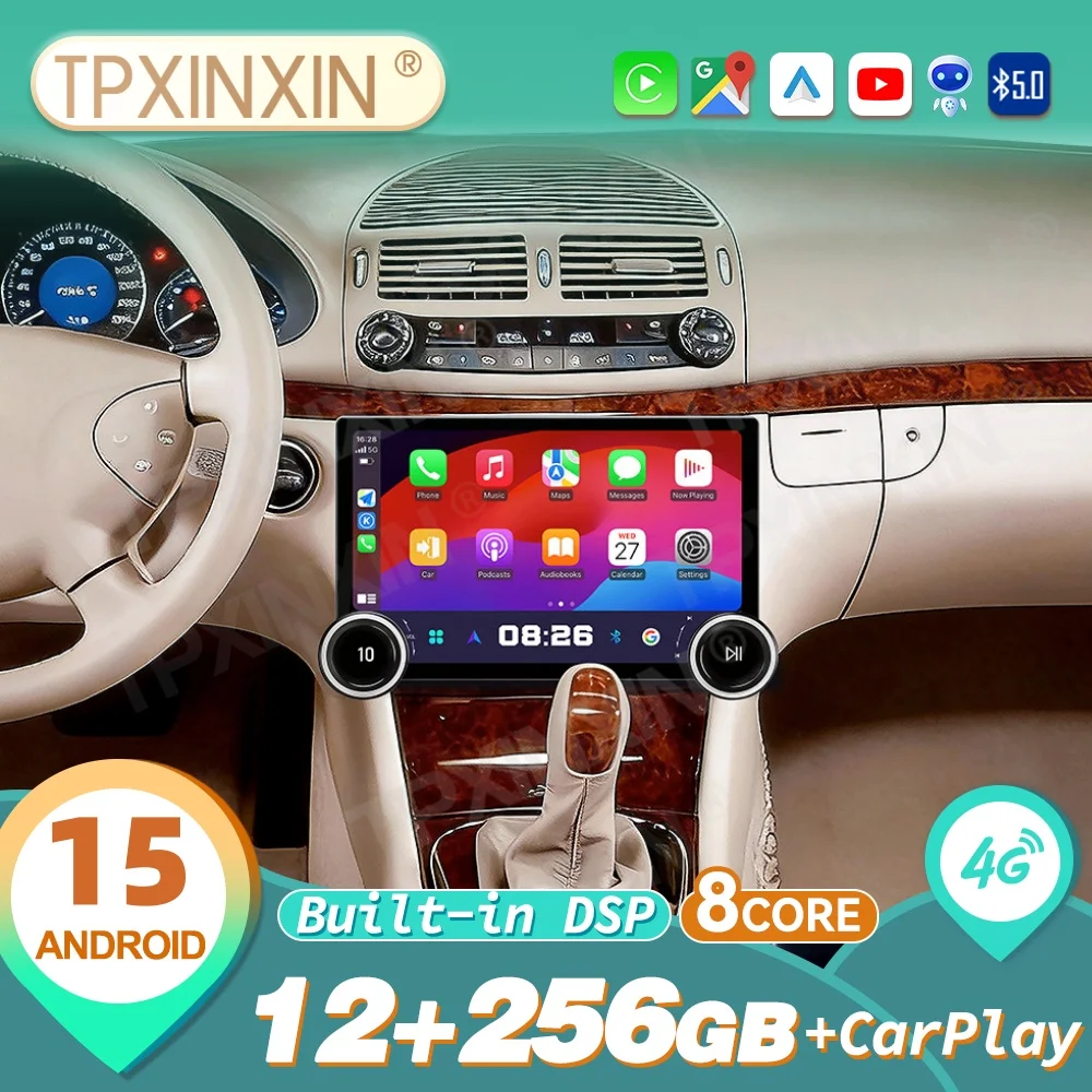 For Mercedes Benz E CLS W211 2005~2008 Double Knobs Android Auto Carplay Car Radio Automotive Multimedia Player GPS Head Unit