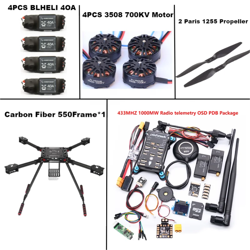 F550 إطار سداسي PIXHAWK2.4.8 M8N التحكم في الطيران الكربون اردووبيلوت راديو القياس عن بعد كوادكوبتر BLHELI 40A ESC 3508 700KV المحرك