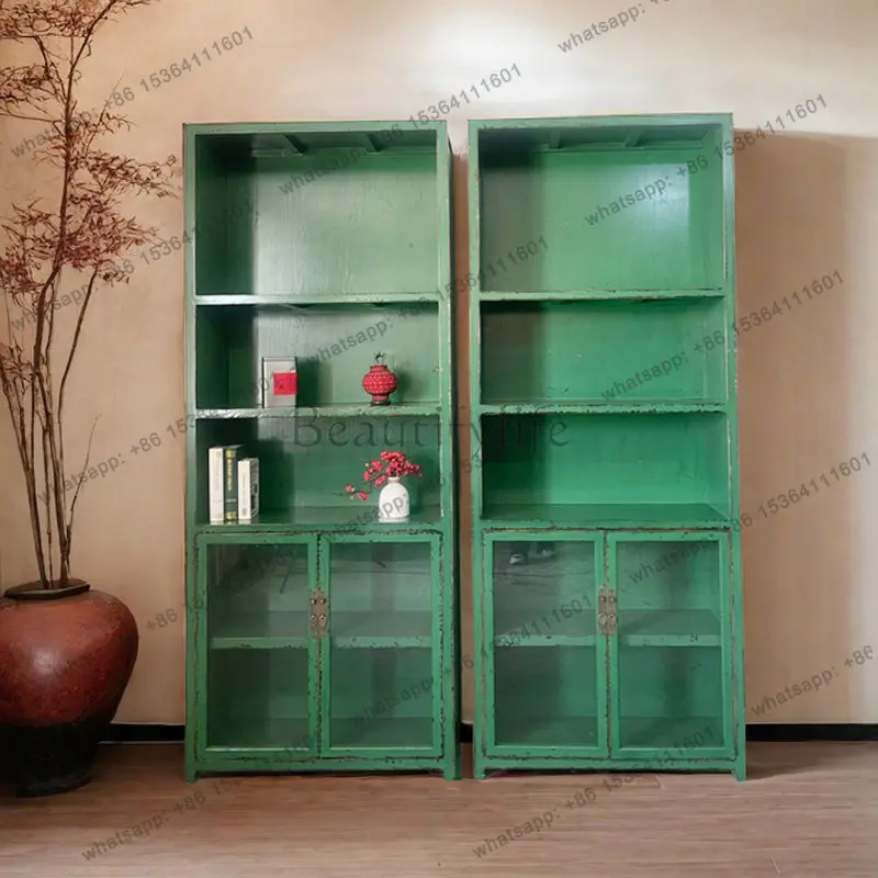 Chinese retro solid wood bookcase Bogu shelf makes old dining side storage, storage and storage cabinets