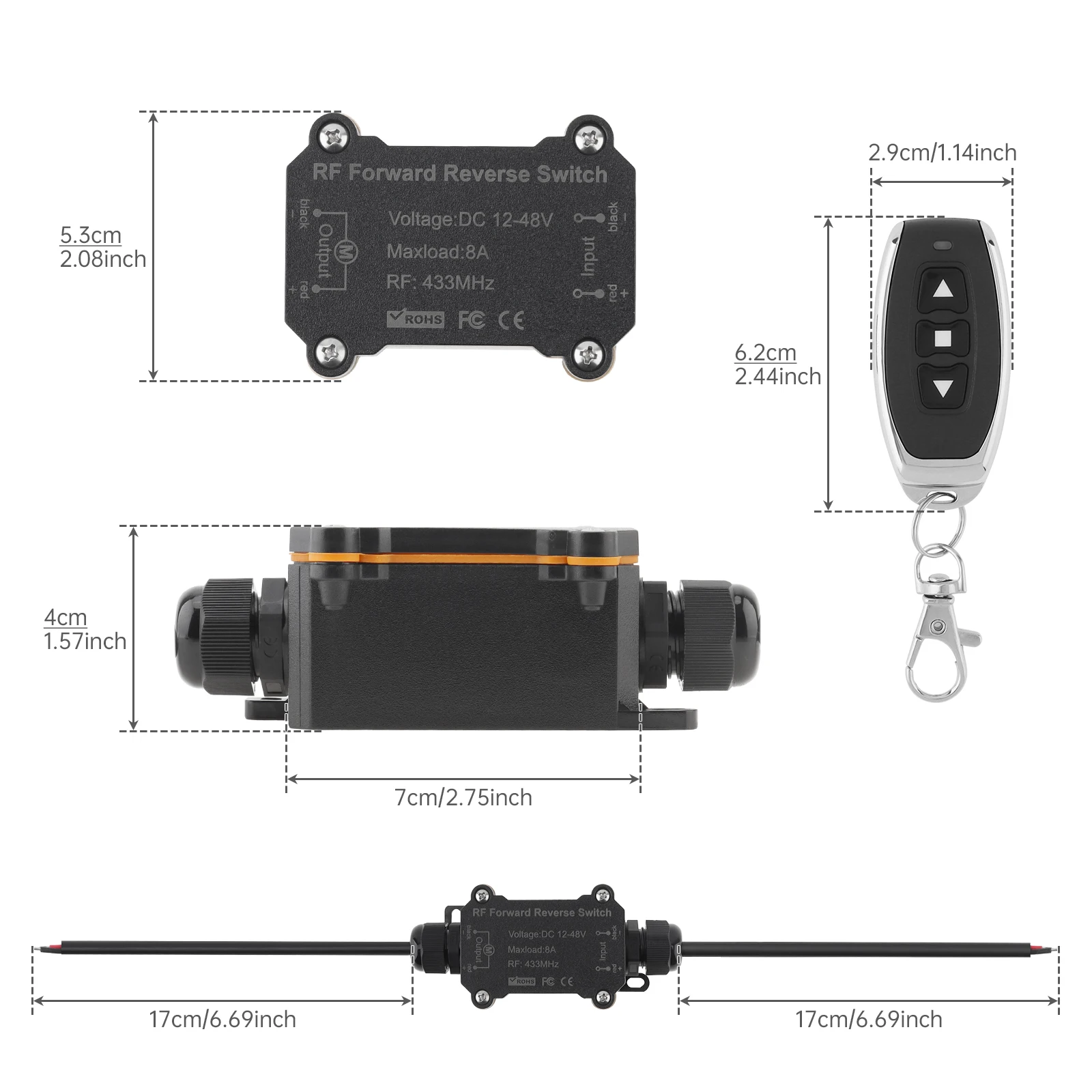 DC Motor RF Forward and Reverse Remote Control Switch 12-48V 8A Wireless Remote Control Switch Linear Actuator Remote Switch