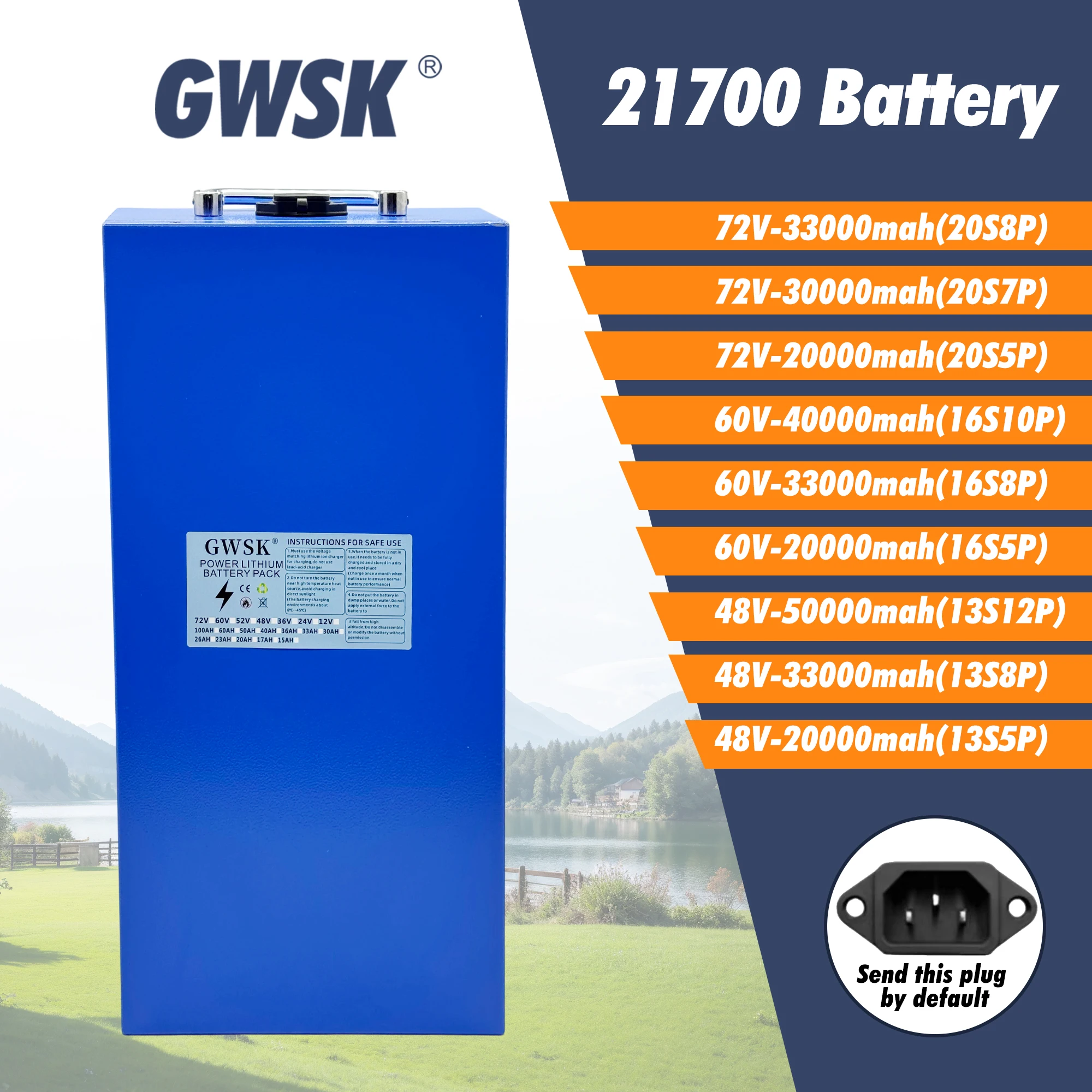 

Air transportation, new rectangular blue box 21700 lithium battery, full capacity 72V/60V/48V, built-in BMS, application 3000W