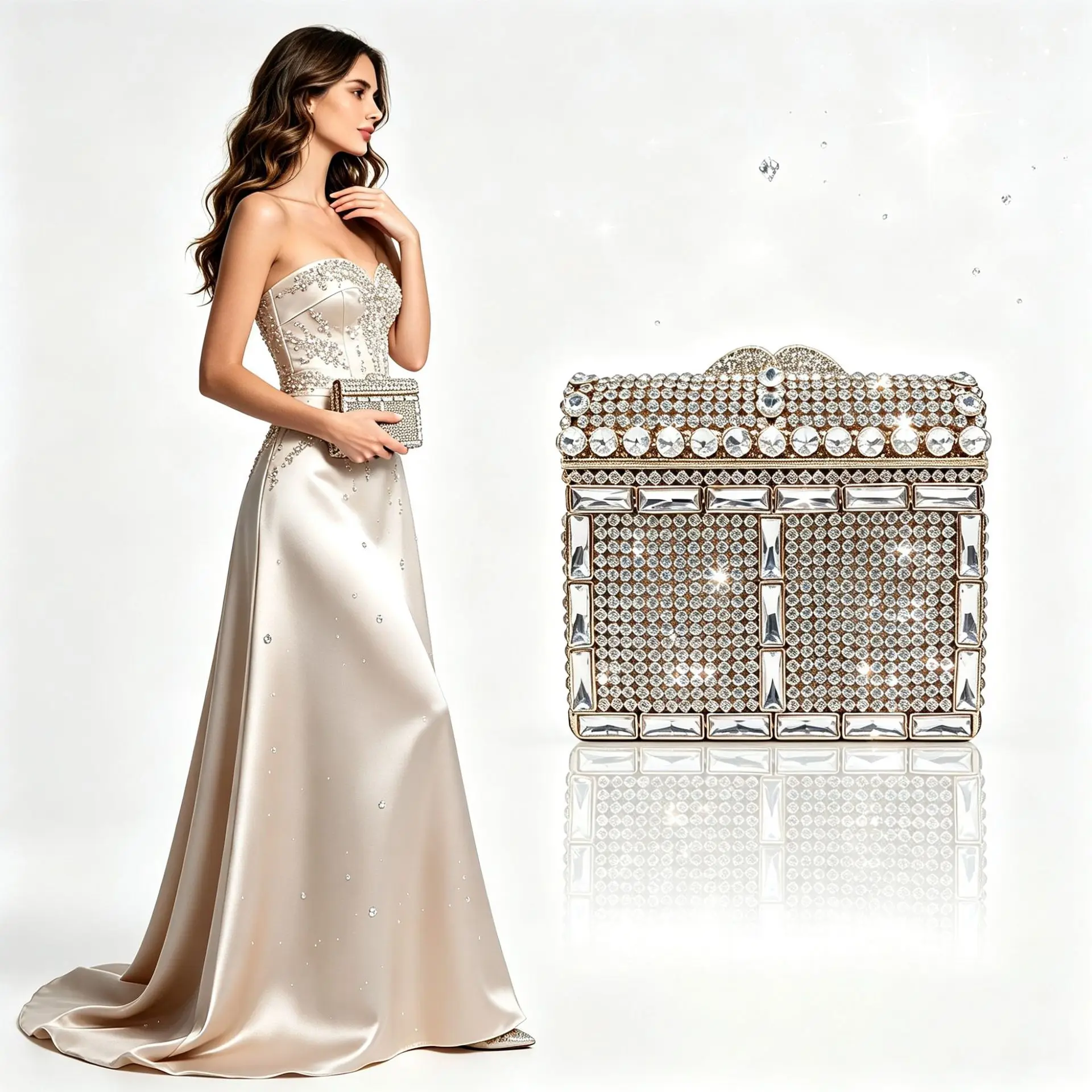 full diamond dinner bag, heavy industry transparent rhinestone hard shell clutch bag, wedding dress messenger bag cross