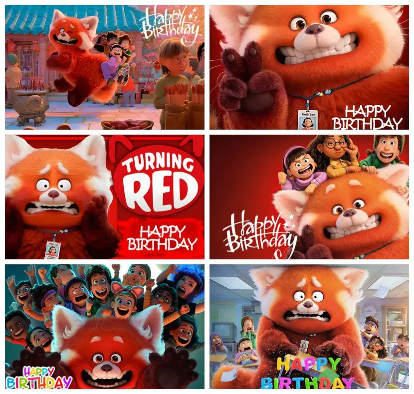 Disney Turning Red Panda Backdrop Cute Panda Party Photo Banner Decoration Cartoon Happy Birthday Party Booth Background