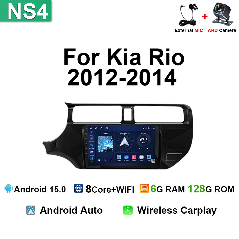Android 15 Auto Draadloze Carplay Autoradio Voor Kia RIO 20012 2013 2014 Stereo Navigatie GPS Multimedia Video Player 4G 8G + 128 GB