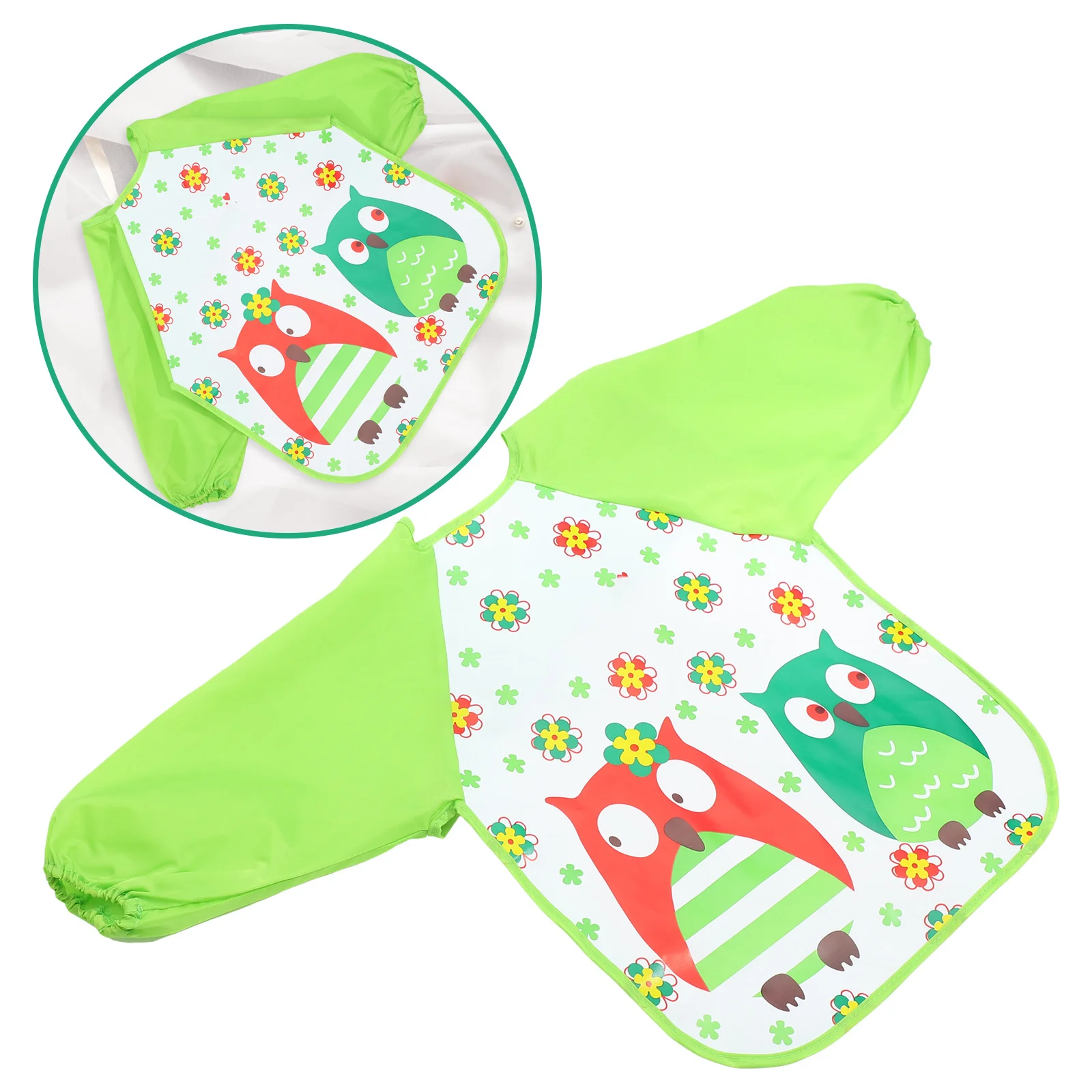 

Children Waterproof Smocks Owl Pattern Small Size Practical Painting Apron Long Sleeved Kids Smock for 1-3 Years
