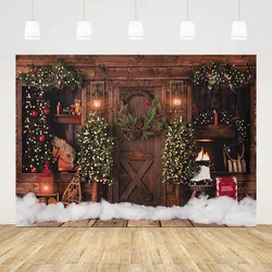 Mehofond Christmas Rustic Wood Door Backdrop for Photography Vintage Xmas Tree Glitter Children Holiday Background Photo Studio