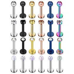 WKOUD 16G 3mm Ball & Cubic Zirconia Labret Monroe Lip Ring Tragus Helix Earring Stud Barbell Piercing Jewelry Bar Length 6-10mm