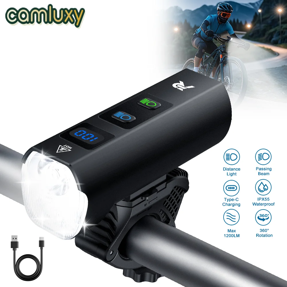 Camluxy 1200 Lumens High Brightness Bicycle Headlight 5000mAh Type-C Rechargeable MTB Road Cycling Safety Front Lamp