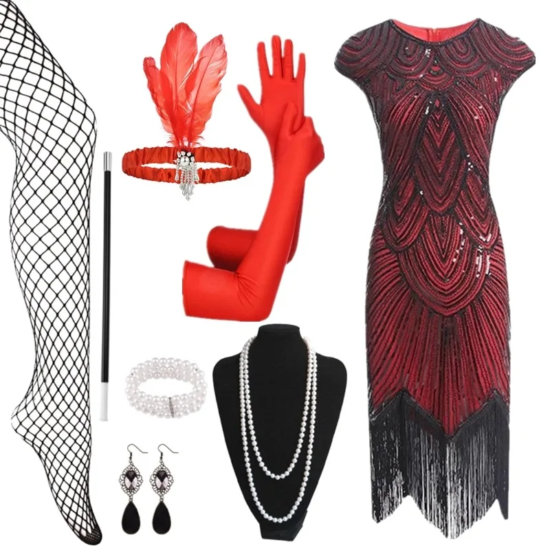 

Retro Sequin Svel Dr 920s Gatsby Tassel Skirt Evening Gown Set Women's Faion Retro Sle Par Dr