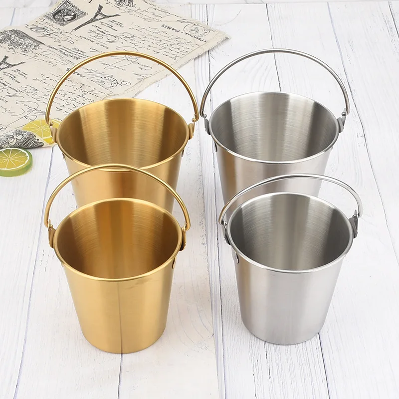 1pcs Creative Stainless Steel Beer Ice Bucket Chicken Nuggets Fries Snack Buckets Bar KTV Home Wedding Birthday Party Decor