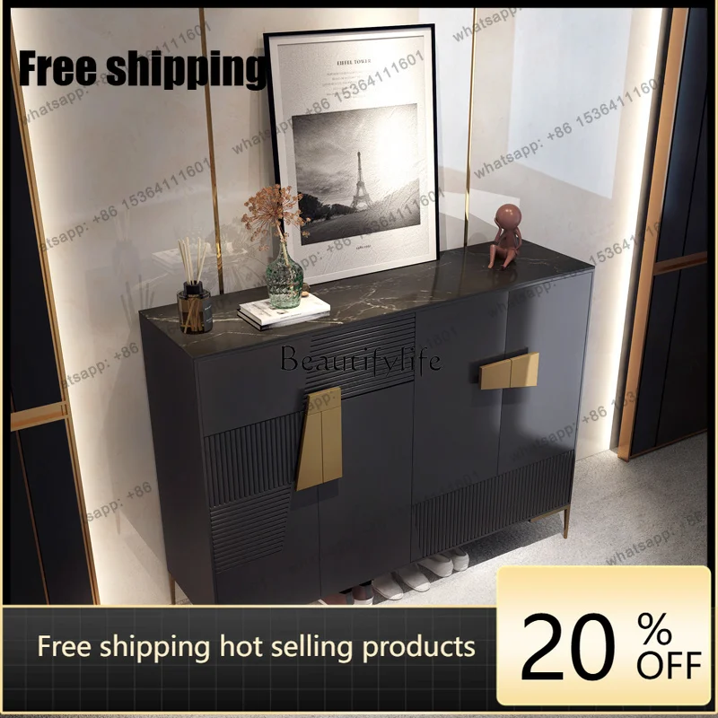 Factory Direct Italian minimalist entry shoe cabinet high sense modern light luxury villa rock slab entrance corridor large