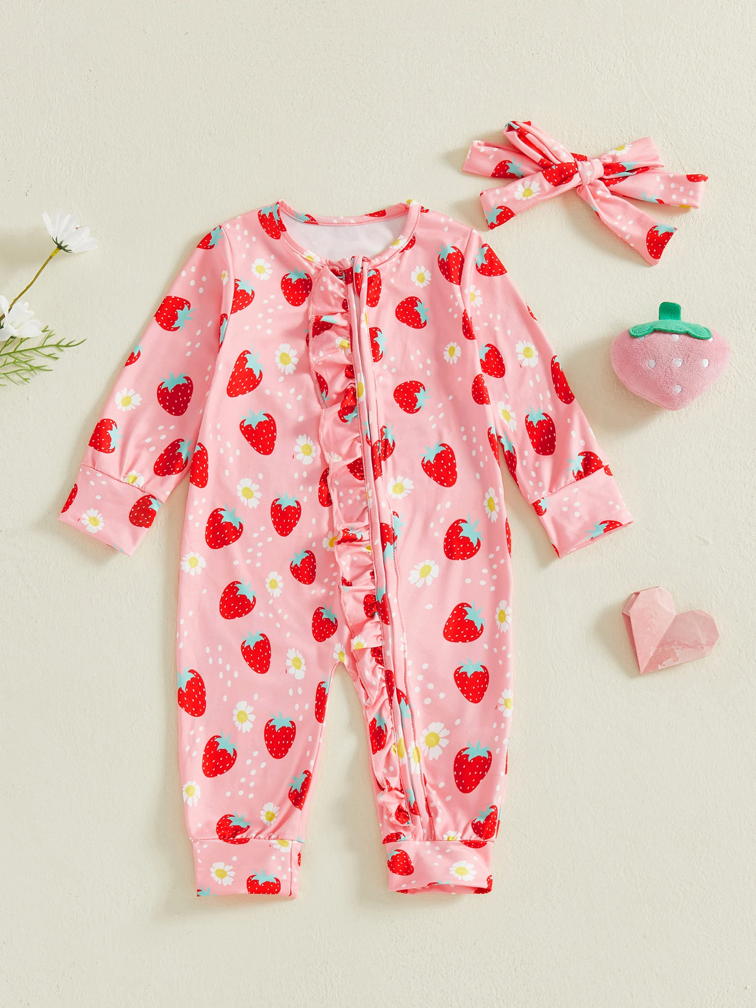 

Зимнее платье для маленьких девочек, комбинезон на молнии с длинными рукавами и круглым вырезом с цветочным принтом, оборками, повязкой на голову и носками в тон