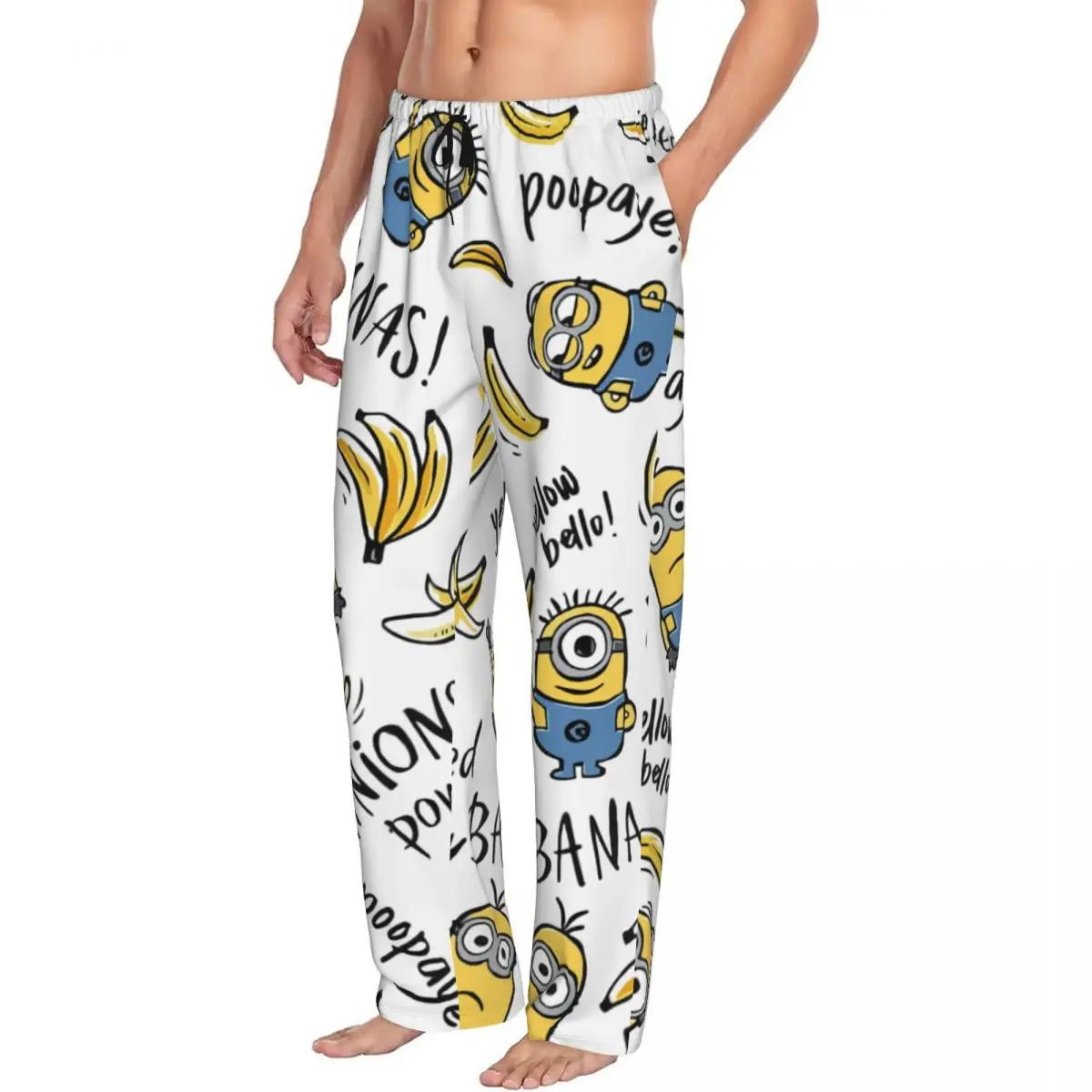 Custom Cartoon Animation Minions Pajama Pants for Men Sleepwear Lounge Sleep Bottoms Stretch with Pockets