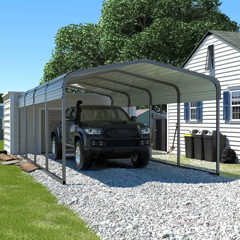 

12' X 20' Carport，Upgraded Car Port with Heavy Duty Steel Roof, Metal Carport Kit for Auto, Cars，Carport