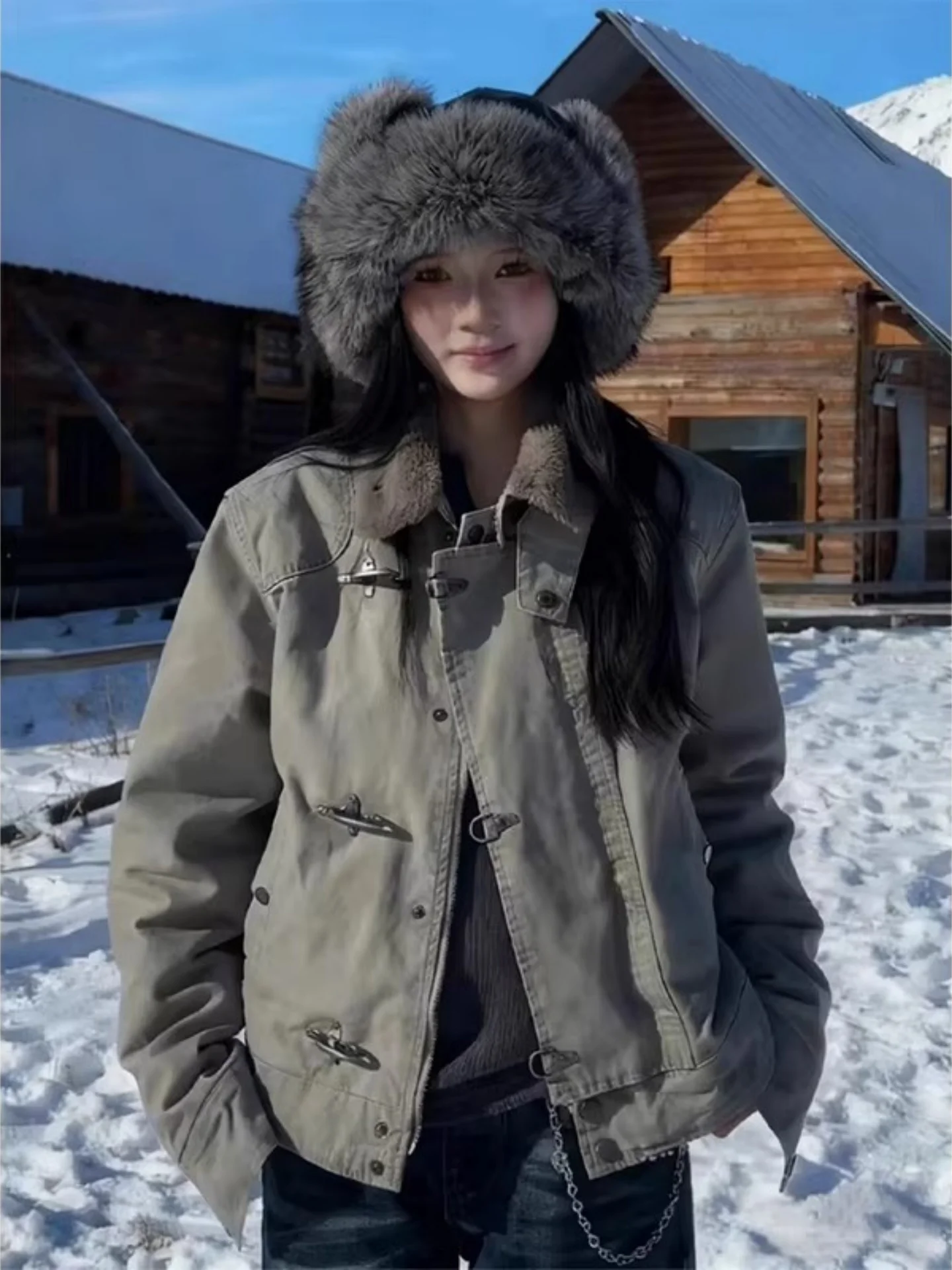 

Мужская хлопковая куртка Thiened Fce в американском ретро-стиле Aircrt Bule Mountain Eagle, зимнее пальто с деконструированным пэчворком