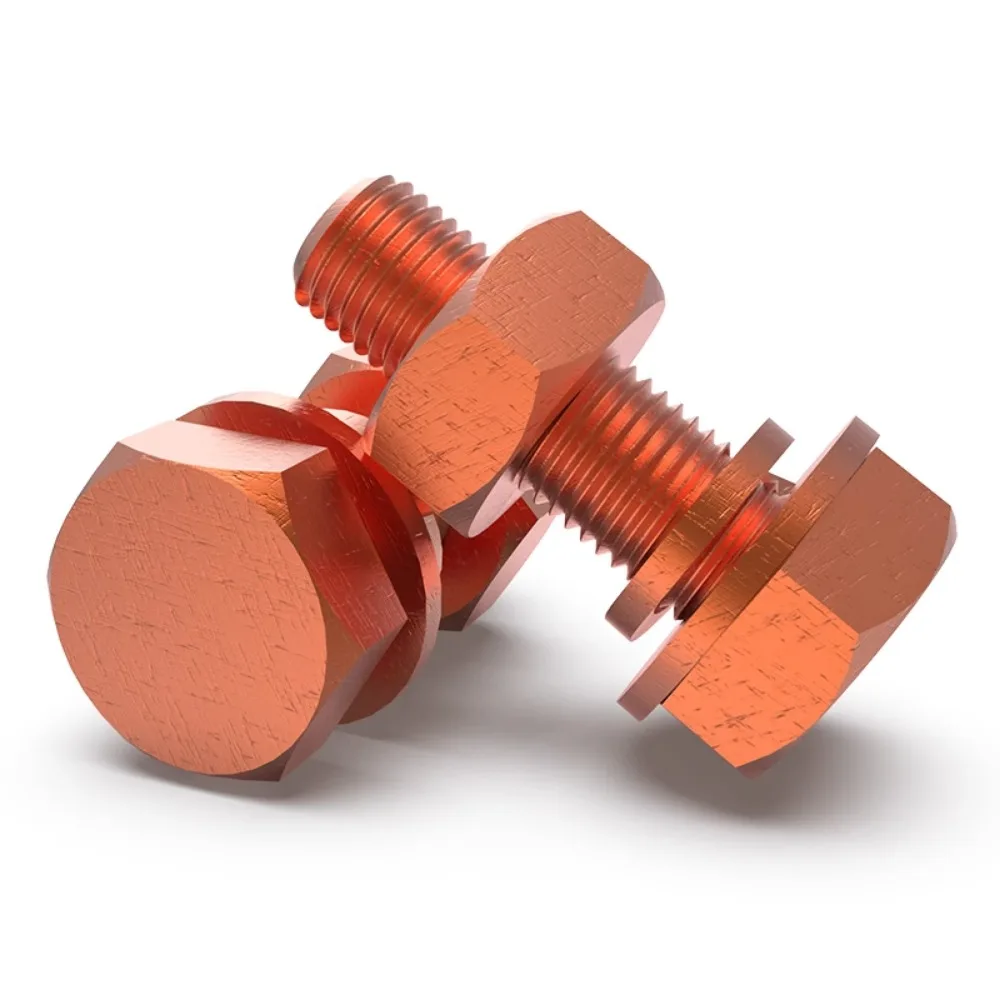 M3/4/5/6/8/10/12/14/16/18/20 Length 6-120mm 99.9% Pure Copper Hex Head Screw Bolt With Spring Washer Nut Electric Conduction