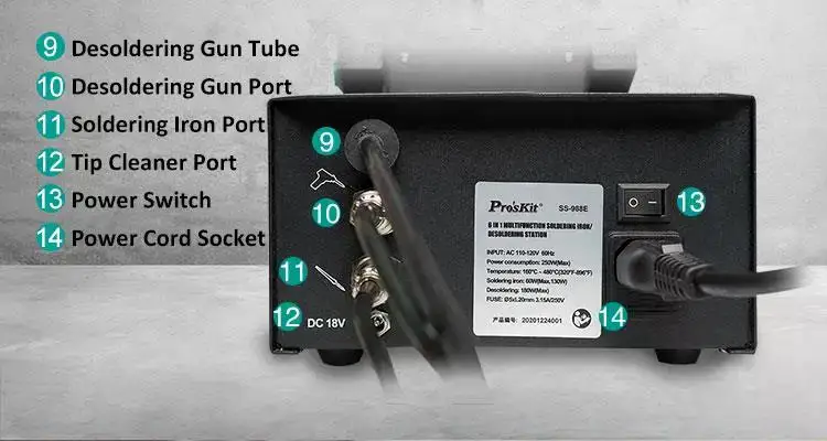 Pro'sKit SS-331H Update Version SS-988H 6 IN 1 Multifunktions-Lötkolben/Entlötstation Entlötpumpe Rauchabsorbierend