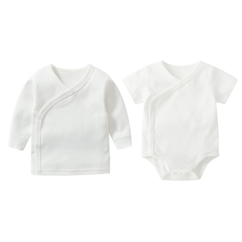 

Newborn Set 0-12 Months 2Pcs Outfits Cotton Long Sleeves Diagonal Opening Tops+Short Sleeves Onesies Baby Boy Girl Clothing