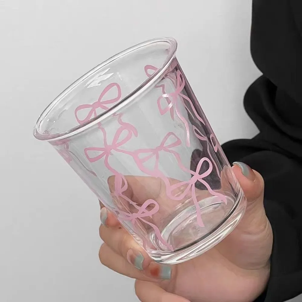 

Cute 350ml Glass Cup Drinkware Pink Bow Coffee Cup Clear Transparent Mug Milk