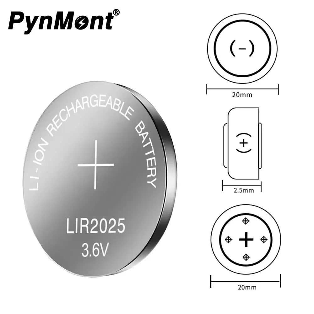 2PCS LIR2025 Rechargeable Lithium Battery LIR 2025 3.6V 30mAh for Remote Watch Toy Button Coin Cell Replace CR2025 ML2025 2025