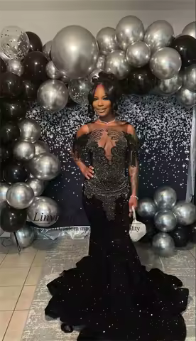 Shiny Sequins Diamond Mermaid Prom Dress For Black Girls Rhinestones Evening Gown Customized Birthday Wedding Party Gala Dress