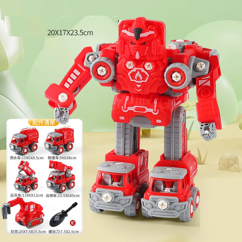 Robots desmontables 5 en 1, vehículo de ingeniería, camión de construcción DIY, juguetes, motor de bomberos, juguete con tornillo, coche de construcción, Robot, juguete para regalo para niños